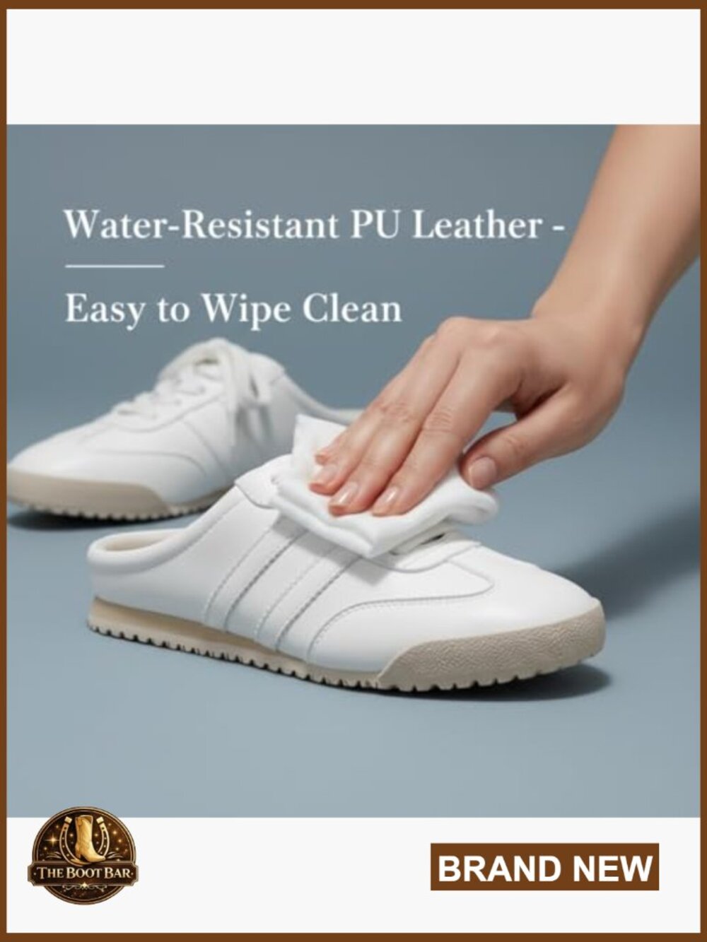 Minimalist White Mule Sneakers, Backless Slip-On PU Leather Walking Loafers - Picture 3 of 6